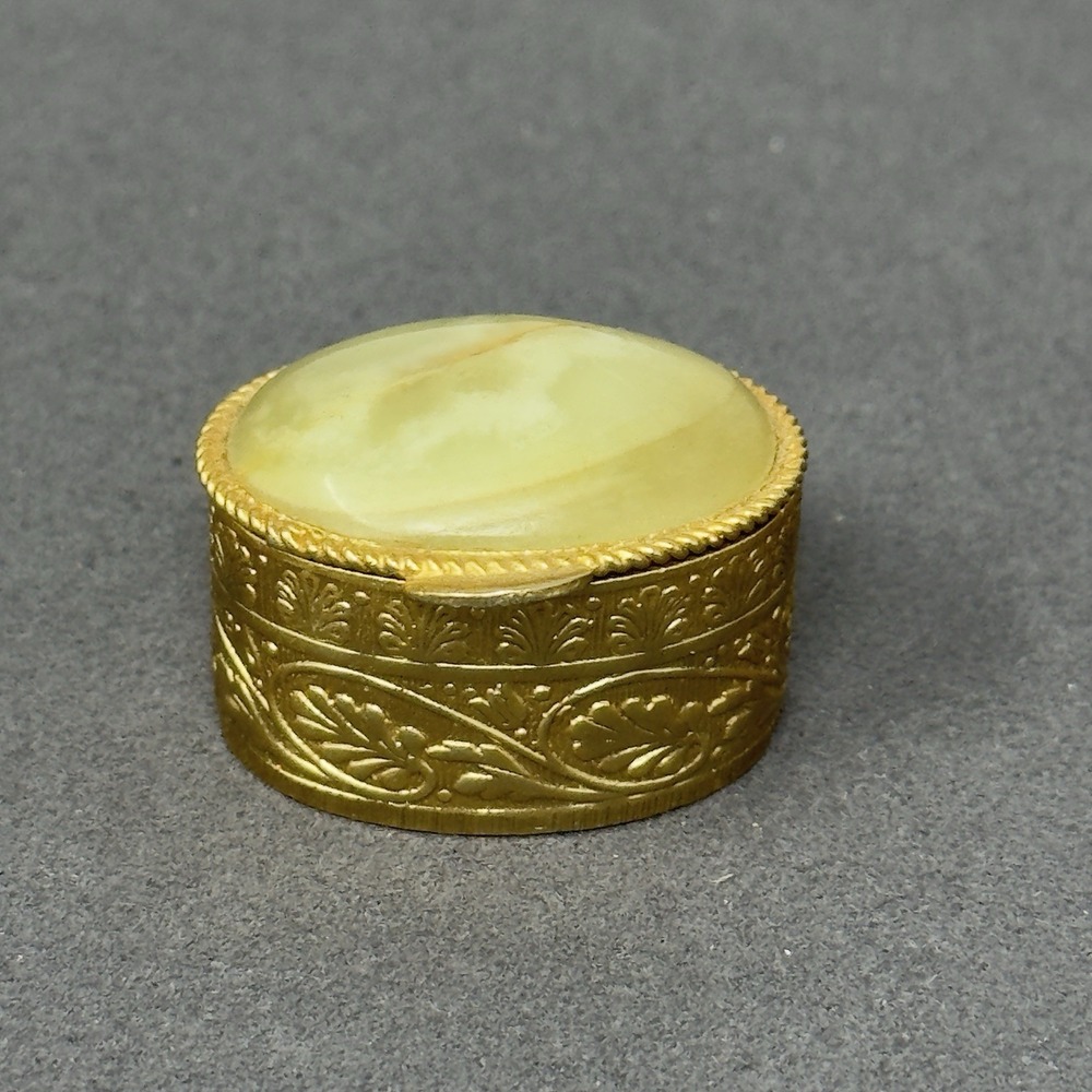 Vintage Gold Tone Marble/Onyx/Agate Trinket Box 5cm Pill Box Mini Keepsake Case